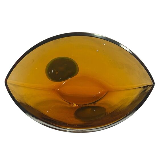 Waterford Evolution Amber Glass Bowl Blue Swirl Signed 6"x8" Luxe Decor - Picture 3 of 10